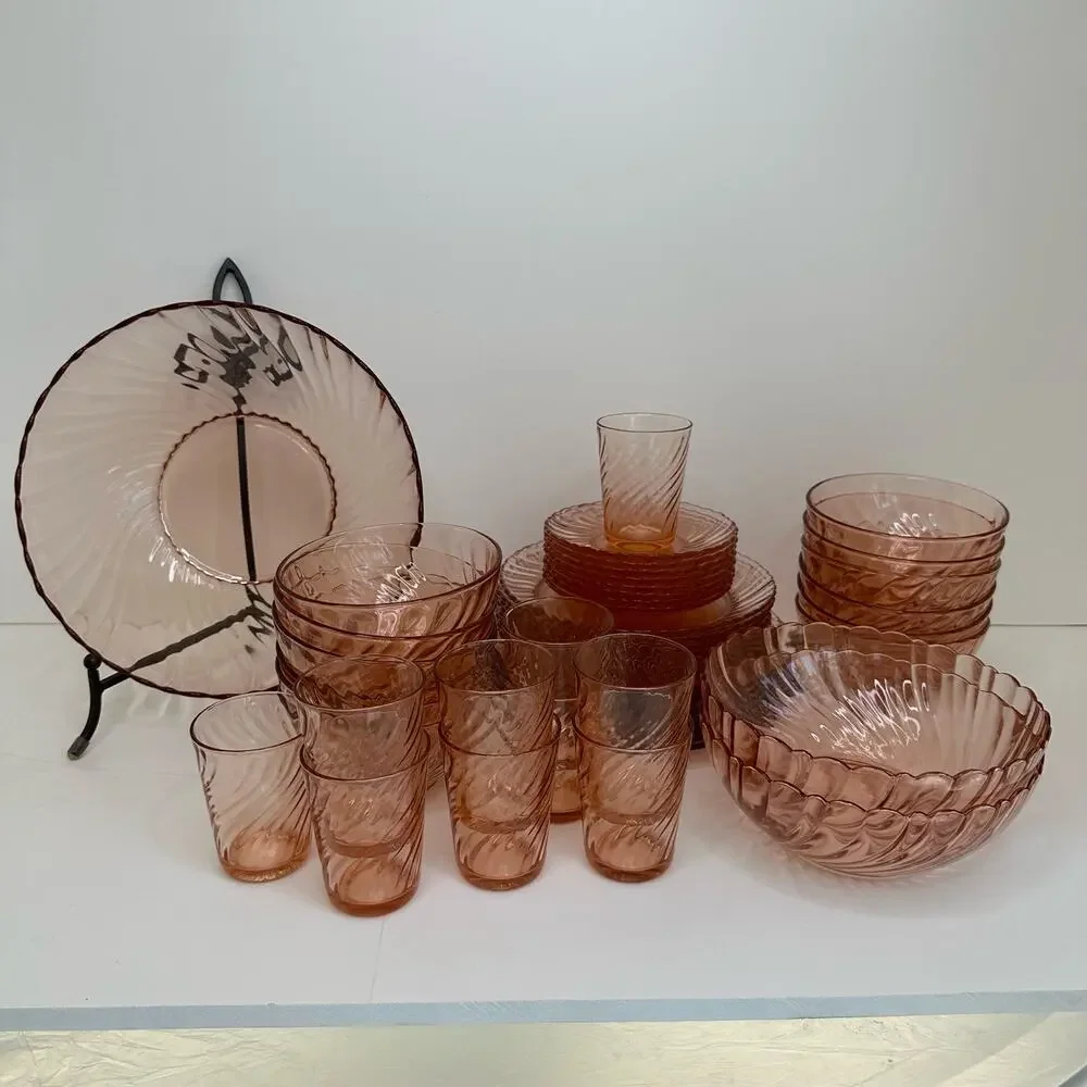 Set/3 Vintage Arcoroc Pink Swirl Saucers France Depression Rosaline